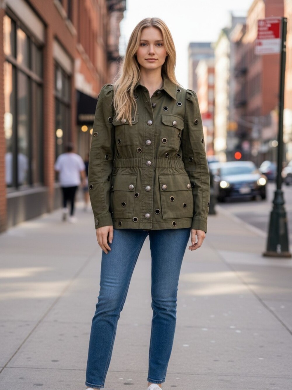 Veronica Beard Military Style Eyelet Jacket Green Size 2